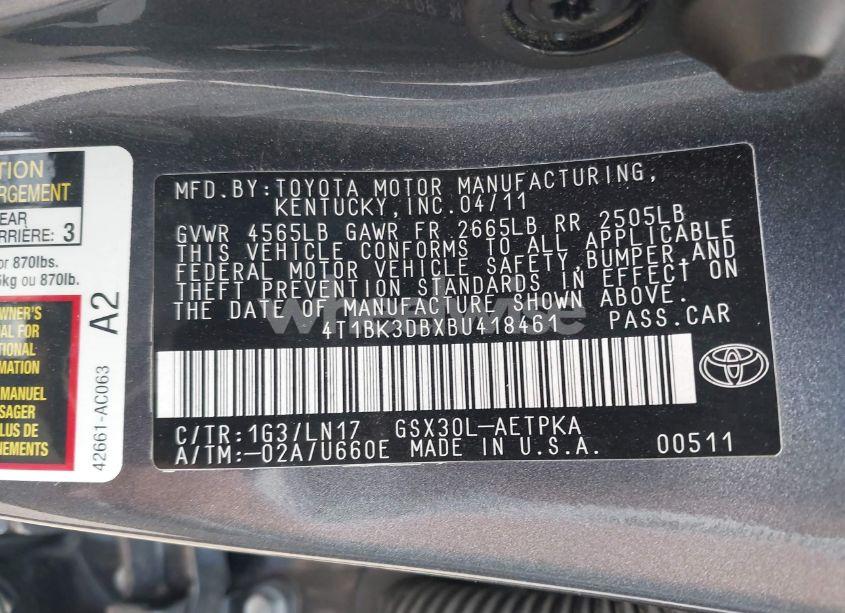 Photo 9 of 2011 Toyota Avalon LIMITED (VIN 4T1BK3DBXBU418461)