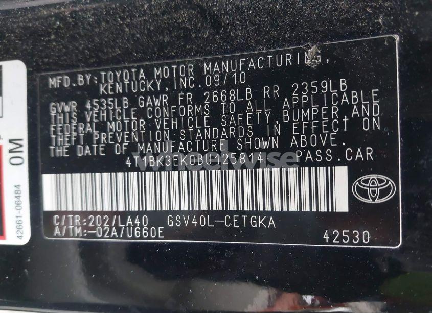 Photo 9 of 2011 Toyota Camry XLE V6 (VIN 4T1BK3EK0BU125814)
