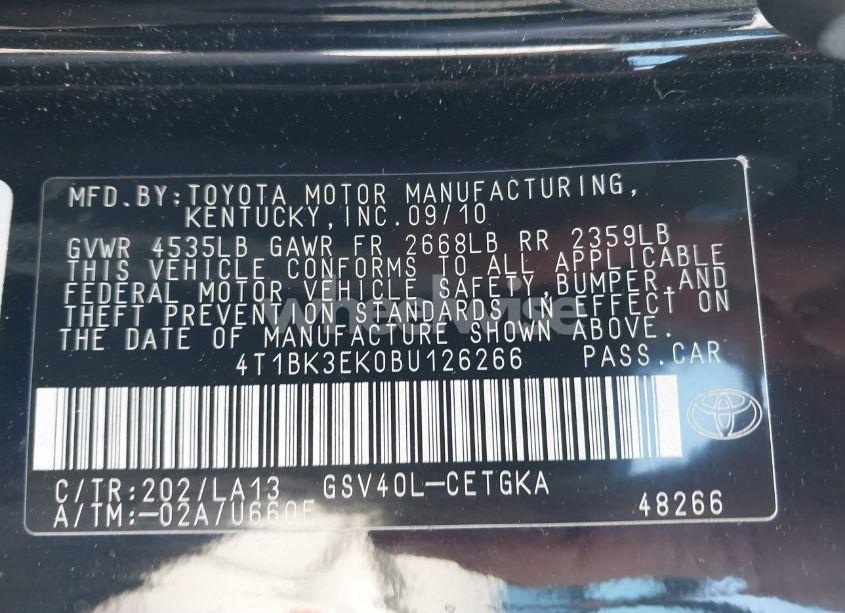 Photo 9 of 2011 Toyota Camry XLE V6 (VIN 4T1BK3EK0BU126266)