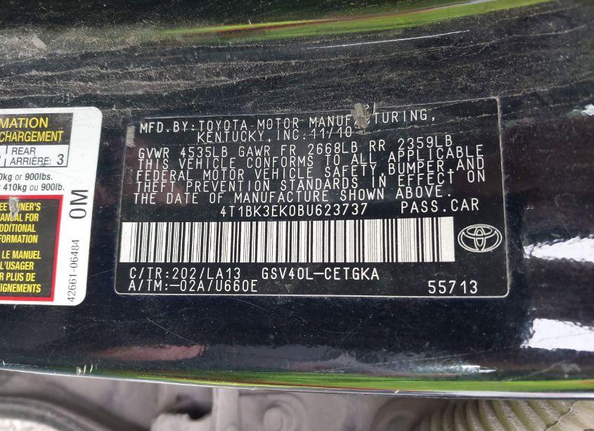 Photo 9 of 2011 Toyota Camry XLE V6 (VIN 4T1BK3EK0BU623737)