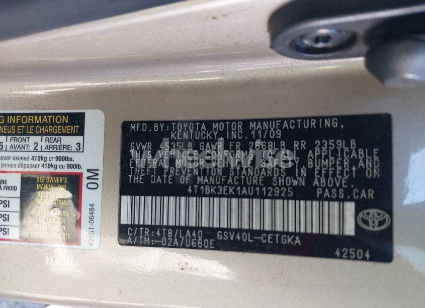 Photo 9 of 2010 Toyota Camry XLE V6 (VIN 4T1BK3EK1AU112925)