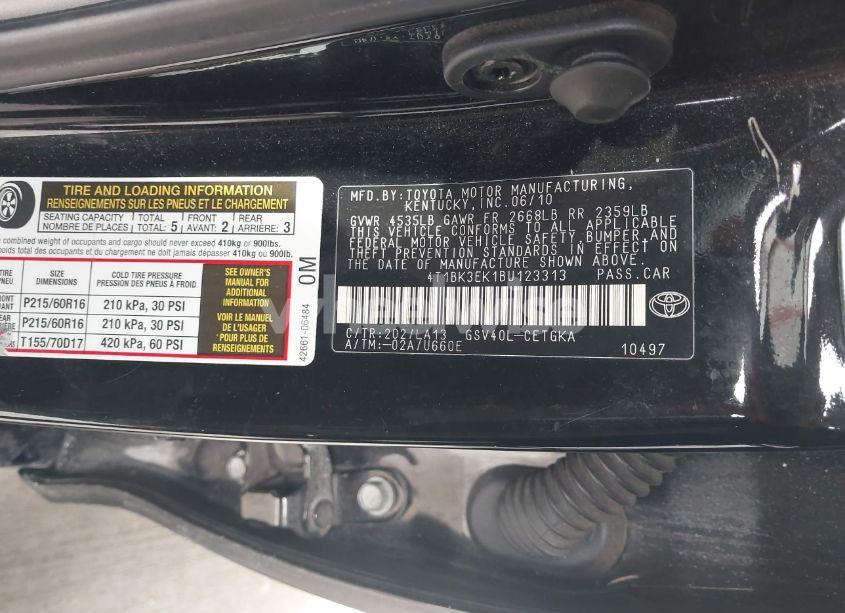 Photo 9 of 2011 Toyota Camry XLE V6 (VIN 4T1BK3EK1BU123313)
