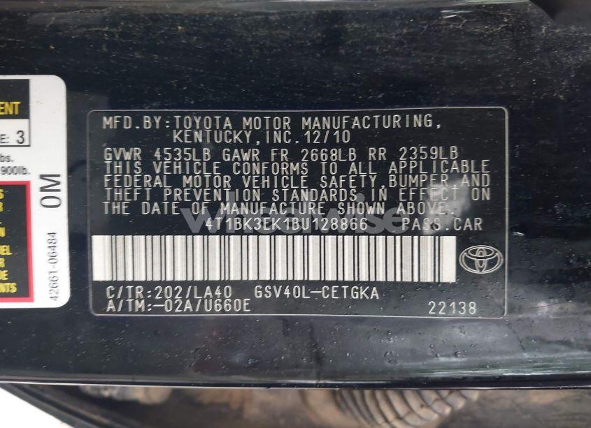 Photo 9 of 2011 Toyota Camry XLE V6 (VIN 4T1BK3EK1BU128866)