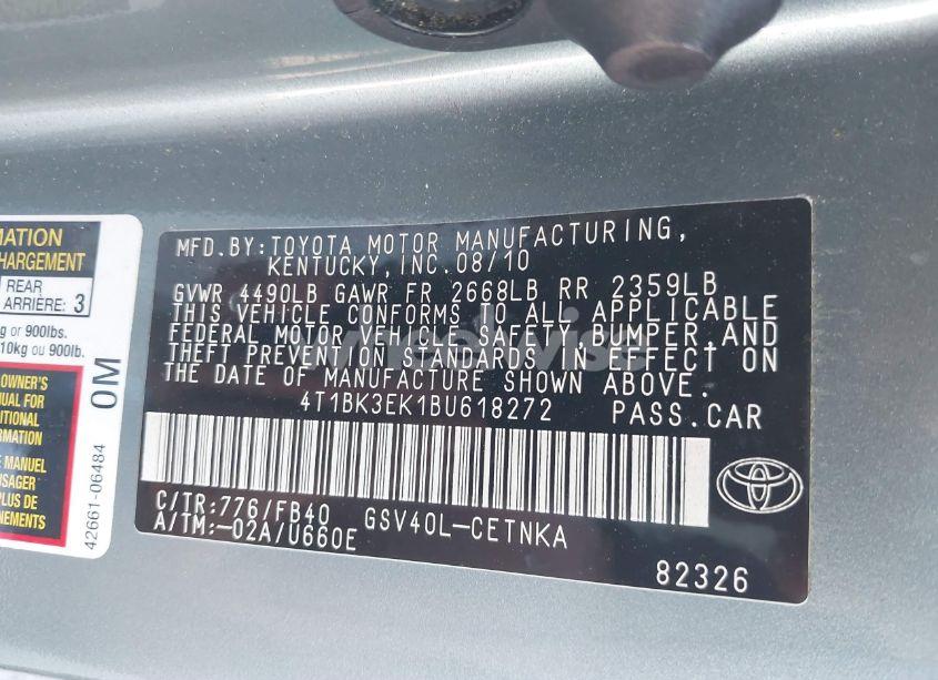 Photo 9 of 2011 Toyota Camry LE V6 (VIN 4T1BK3EK1BU618272)