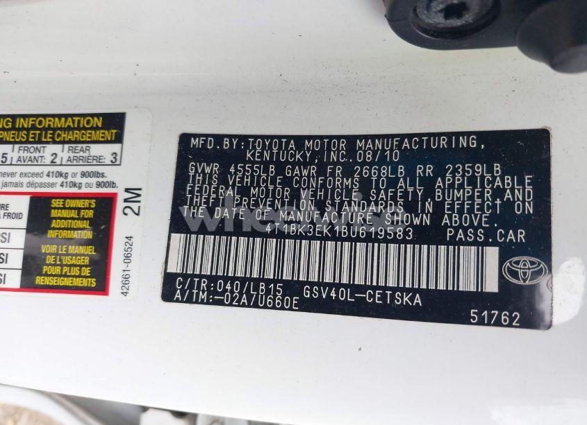 Photo 9 of 2011 Toyota Camry SE V6 (VIN 4T1BK3EK1BU619583)
