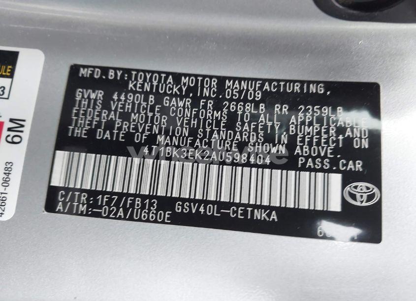 Photo 9 of 2010 Toyota Camry LE V6 (VIN 4T1BK3EK2AU598404)