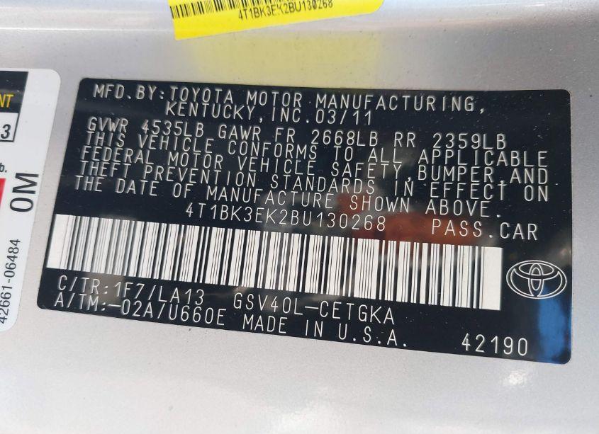 Photo 9 of 2011 Toyota Camry XLE V6 (VIN 4T1BK3EK2BU130268)