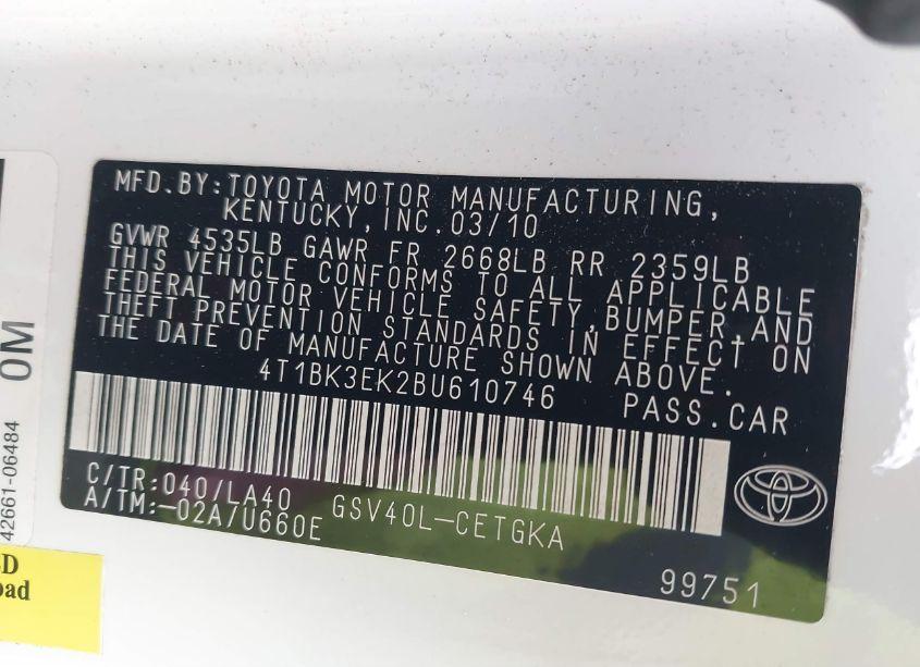 Photo 9 of 2011 Toyota Camry XLE V6 (VIN 4T1BK3EK2BU610746)