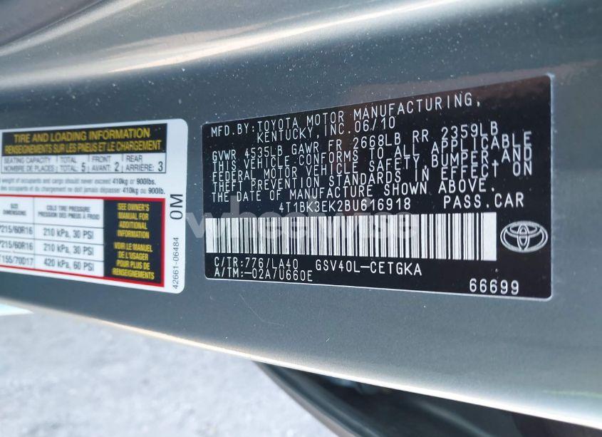 Photo 9 of 2011 Toyota Camry XLE V6 (VIN 4T1BK3EK2BU616918)