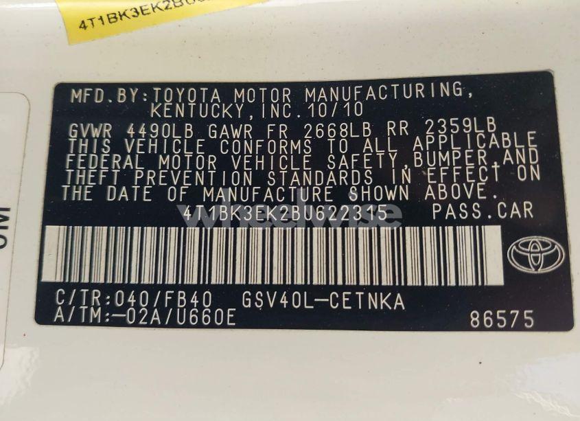 Photo 9 of 2011 Toyota Camry LE V6 (VIN 4T1BK3EK2BU622315)