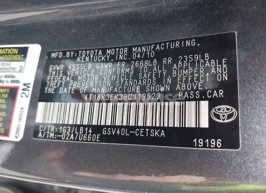 Photo 9 of 2011 Toyota Camry SE V6 (VIN 4T1BK3EK3BU119523)