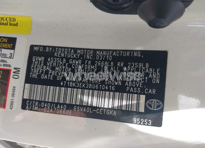 Photo 9 of 2011 Toyota Camry XLE V6 (VIN 4T1BK3EK3BU610416)