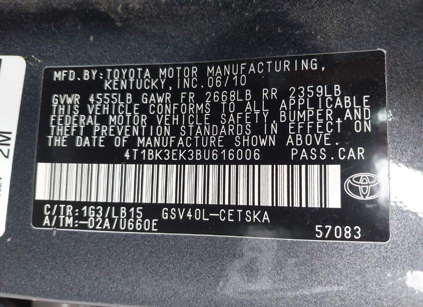 Photo 9 of 2011 Toyota Camry SE V6 (VIN 4T1BK3EK3BU616006)