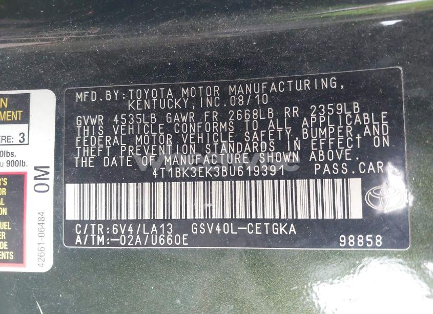 Photo 9 of 2011 Toyota Camry XLE V6 (VIN 4T1BK3EK3BU619391)