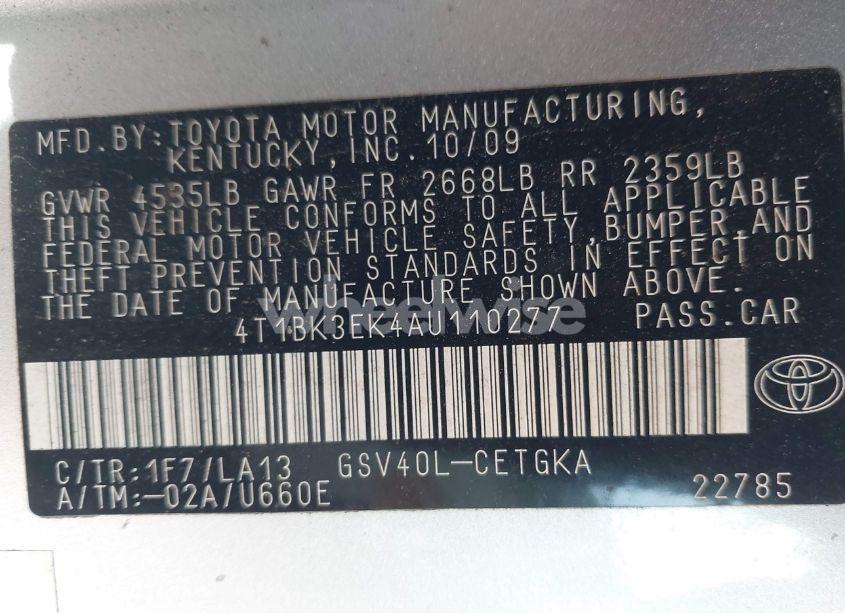 Photo 9 of 2010 Toyota Camry XLE V6 (VIN 4T1BK3EK4AU110277)