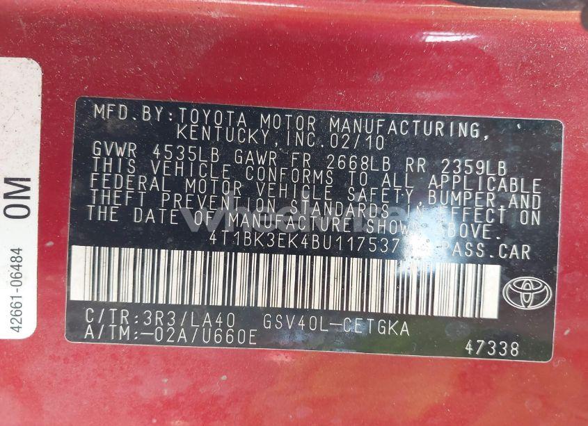 Photo 9 of 2011 Toyota Camry XLE V6 (VIN 4T1BK3EK4BU117537)