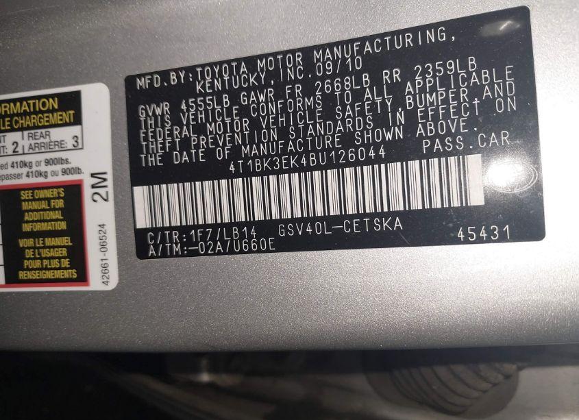 Photo 9 of 2011 Toyota Camry SE V6 (VIN 4T1BK3EK4BU126044)