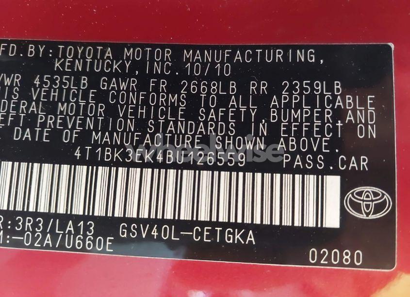 Photo 9 of 2011 Toyota Camry XLE V6 (VIN 4T1BK3EK4BU126559)