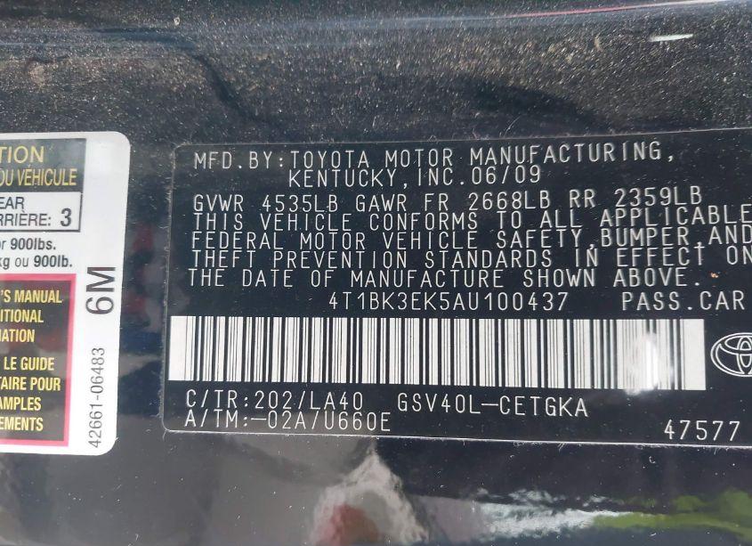 Photo 9 of 2010 Toyota Camry XLE V6 (VIN 4T1BK3EK5AU100437)