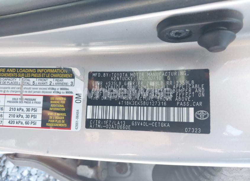 Photo 9 of 2011 Toyota Camry XLE V6 (VIN 4T1BK3EK5BU127316)