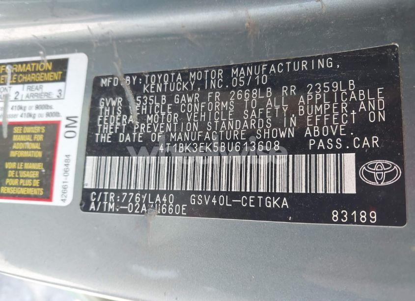 Photo 9 of 2011 Toyota Camry XLE V6 (VIN 4T1BK3EK5BU613608)