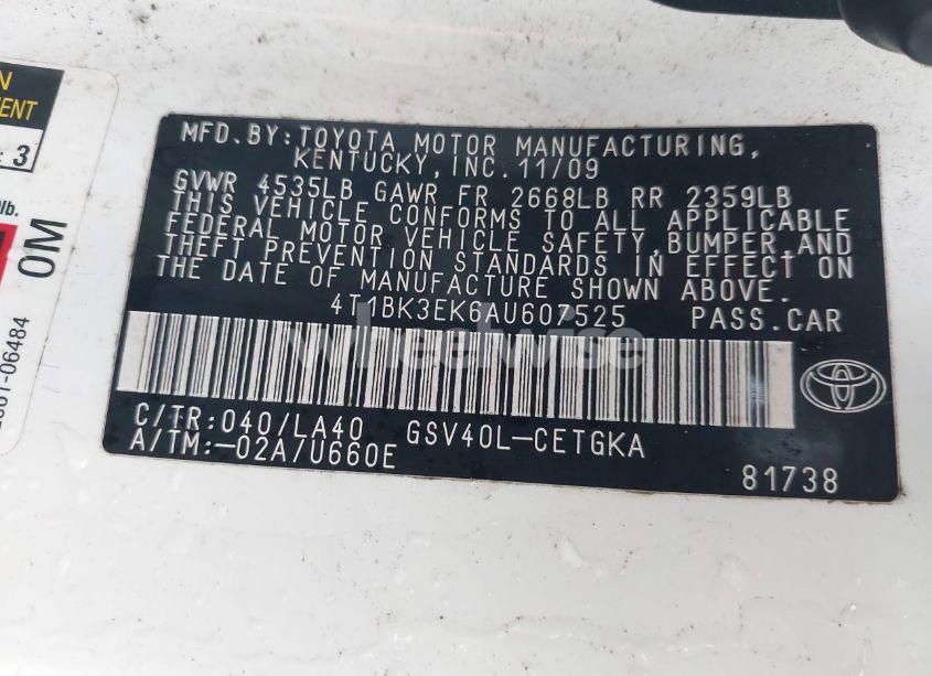 Photo 9 of 2010 Toyota Camry XLE V6 (VIN 4T1BK3EK6AU607525)