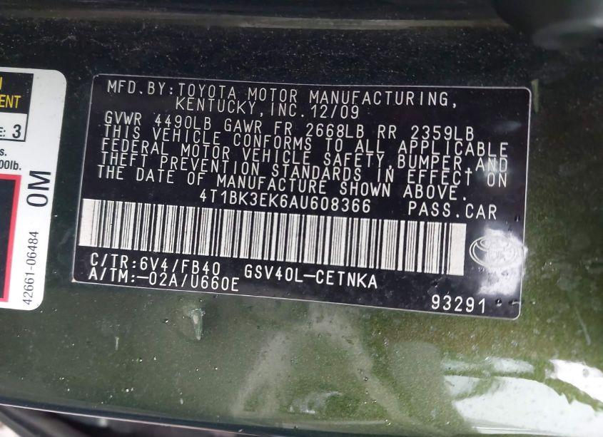 Photo 9 of 2010 Toyota Camry LE V6 (VIN 4T1BK3EK6AU608366)