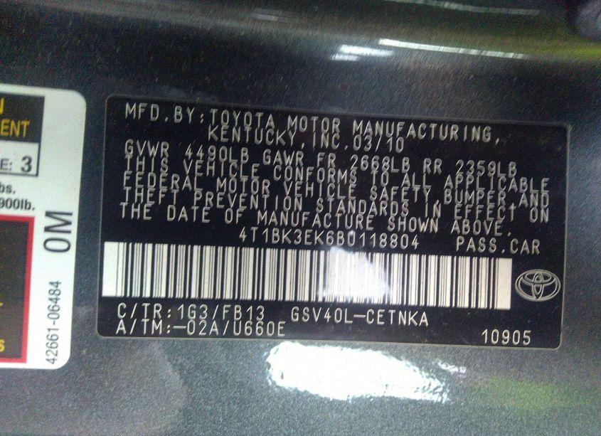 Photo 9 of 2011 Toyota Camry LE V6 (VIN 4T1BK3EK6BU118804)