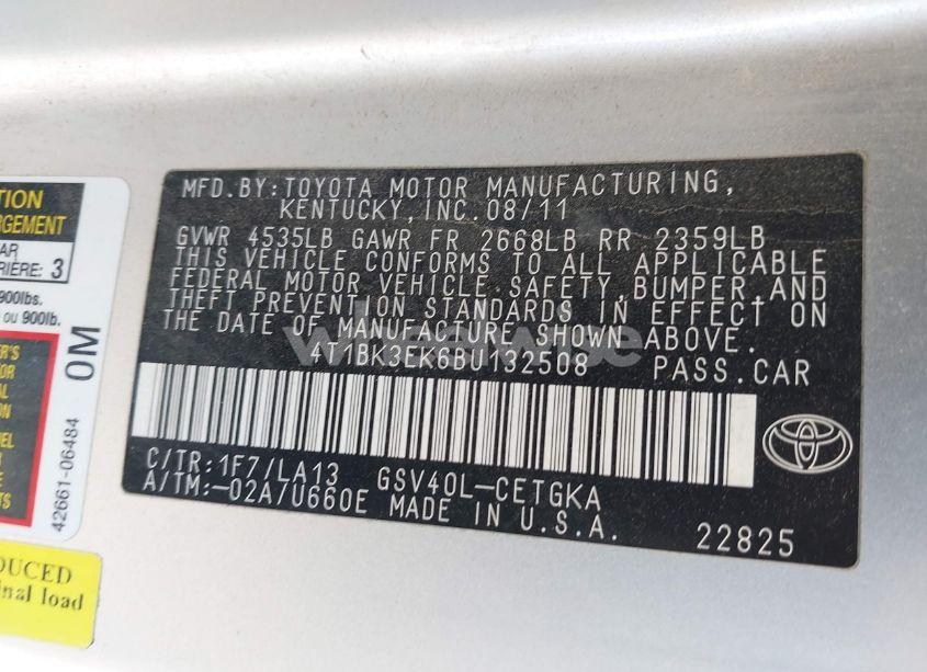 Photo 9 of 2011 Toyota Camry XLE V6 (VIN 4T1BK3EK6BU132508)