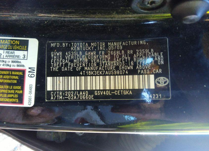 Photo 9 of 2010 Toyota Camry XLE V6 (VIN 4T1BK3EK7AU598074)