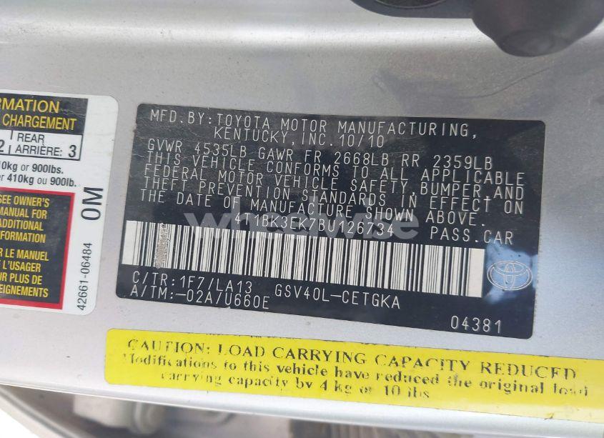 Photo 9 of 2011 Toyota Camry XLE V6 (VIN 4T1BK3EK7BU126734)