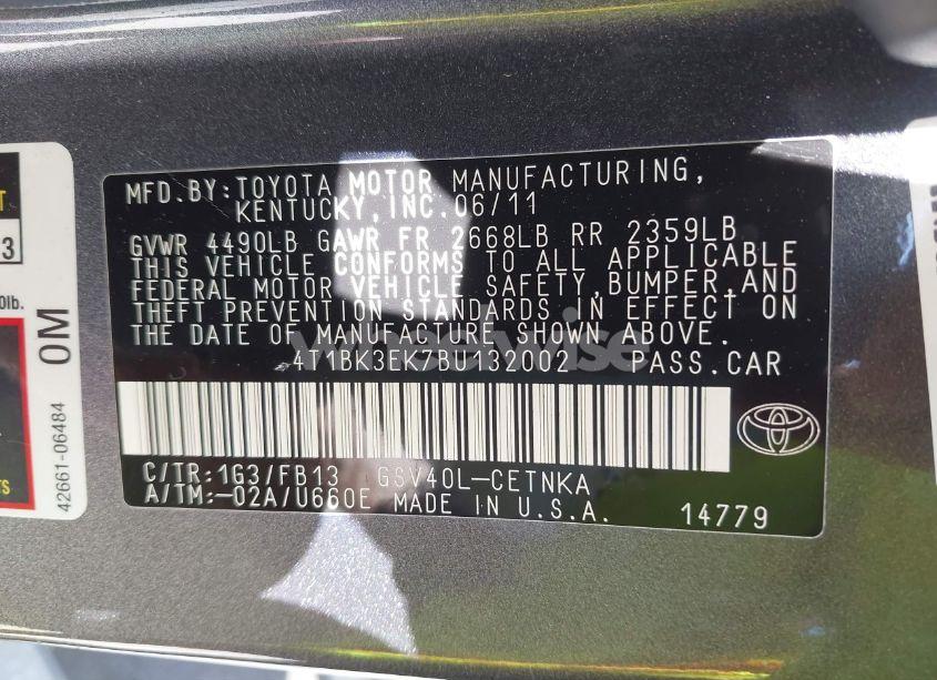 Photo 9 of 2011 Toyota Camry LE V6 (VIN 4T1BK3EK7BU132002)
