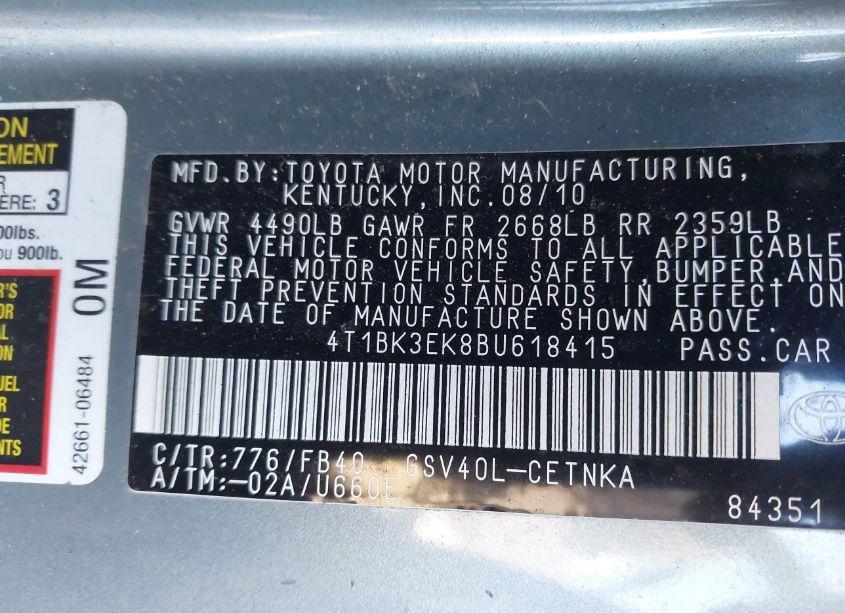 Photo 9 of 2011 Toyota Camry LE (VIN 4T1BK3EK8BU618415)