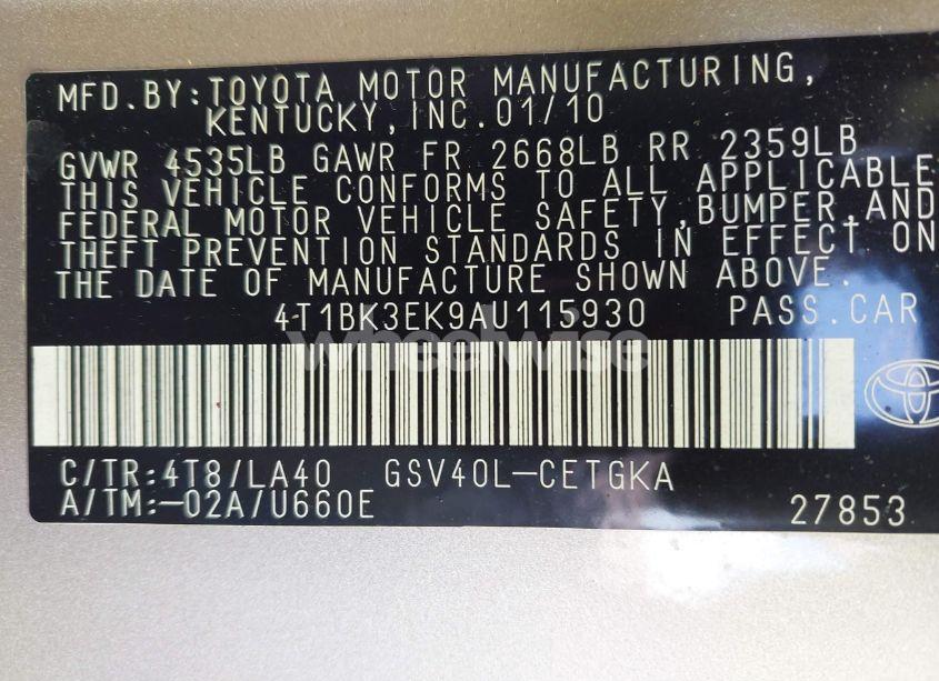 Photo 9 of 2010 Toyota Camry XLE V6 (VIN 4T1BK3EK9AU115930)