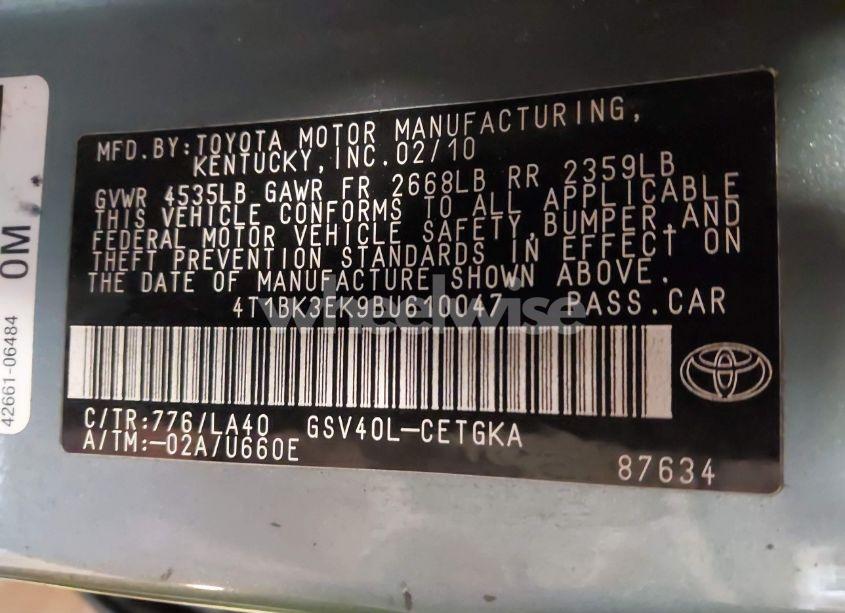 Photo 9 of 2011 Toyota Camry XLE V6 (VIN 4T1BK3EK9BU610047)