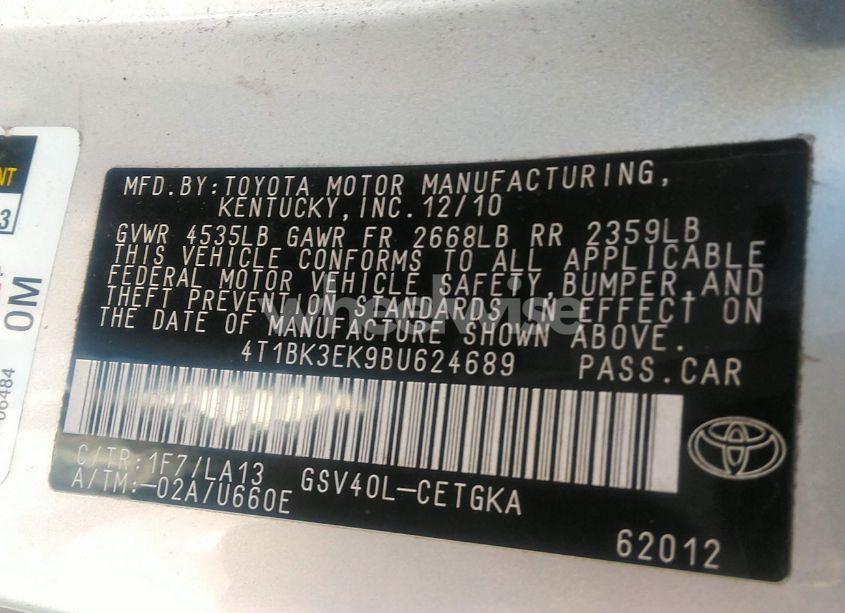 Photo 9 of 2011 Toyota Camry XLE V6 (VIN 4T1BK3EK9BU624689)