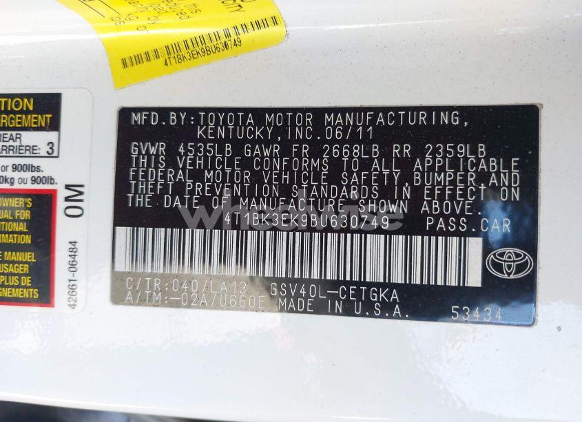 Photo 9 of 2011 Toyota Camry XLE V6 (VIN 4T1BK3EK9BU630749)