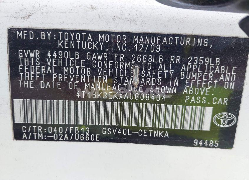 Photo 9 of 2010 Toyota Camry LE V6 (VIN 4T1BK3EKXAU608404)
