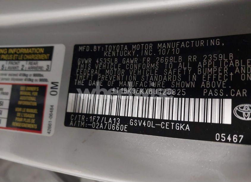 Photo 9 of 2011 Toyota Camry XLE V6 (VIN 4T1BK3EKXBU126825)