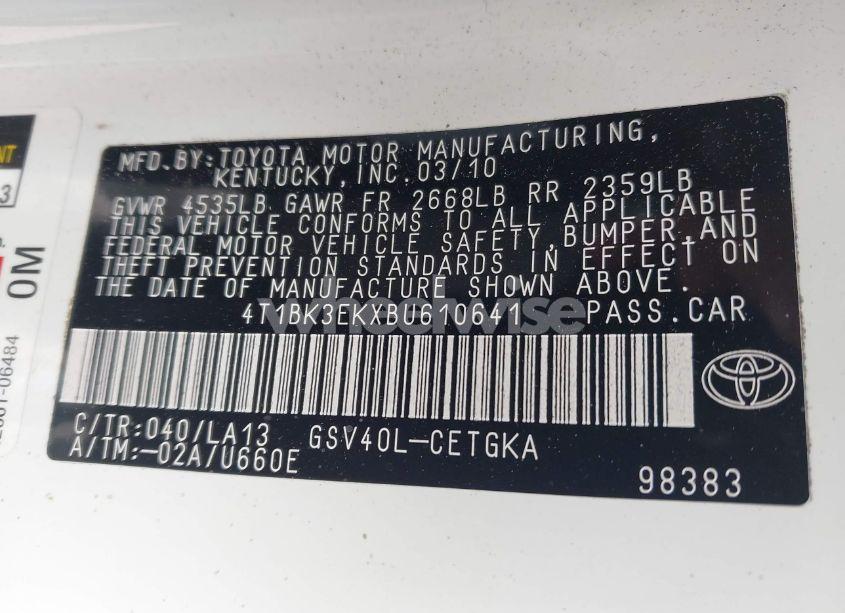 Photo 9 of 2011 Toyota Camry XLE V6 (VIN 4T1BK3EKXBU610641)