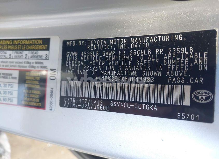 Photo 9 of 2011 Toyota Camry XLE V6 (VIN 4T1BK3EKXBU611983)