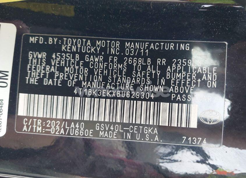 Photo 9 of 2011 Toyota Camry XLE V6 (VIN 4T1BK3EKXBU629304)