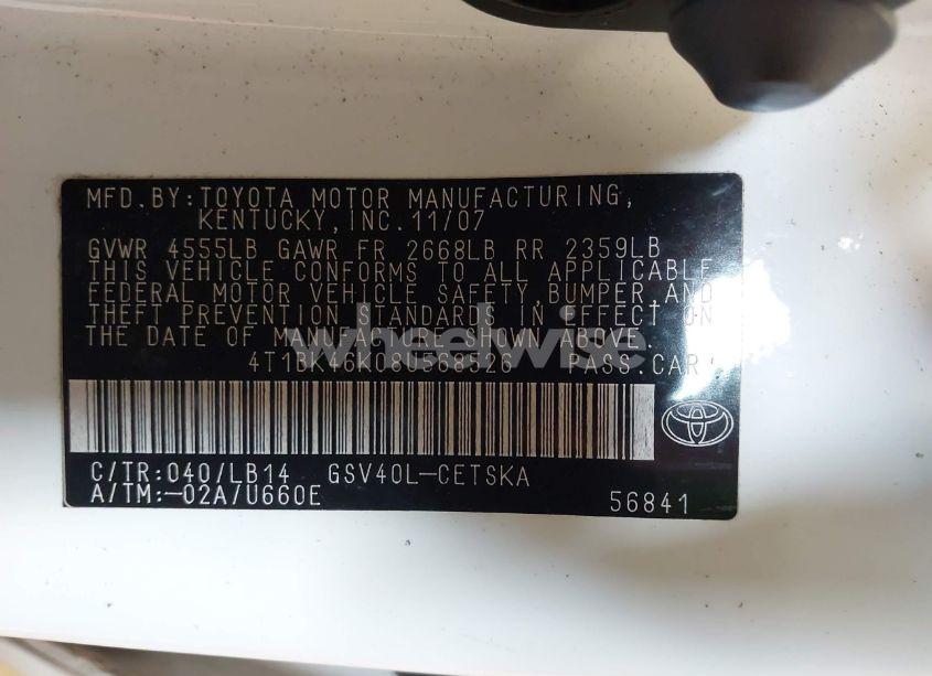 Photo 9 of 2008 Toyota Camry SE V6 (VIN 4T1BK46K08U568526)