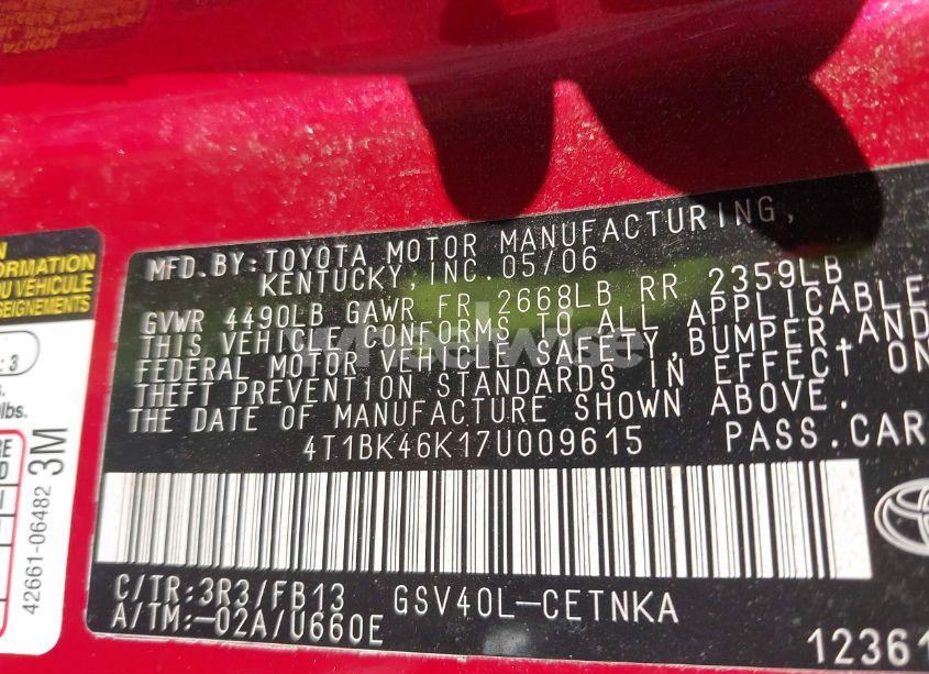 Photo 9 of 2007 Toyota Camry LE V6 (VIN 4T1BK46K17U009615)