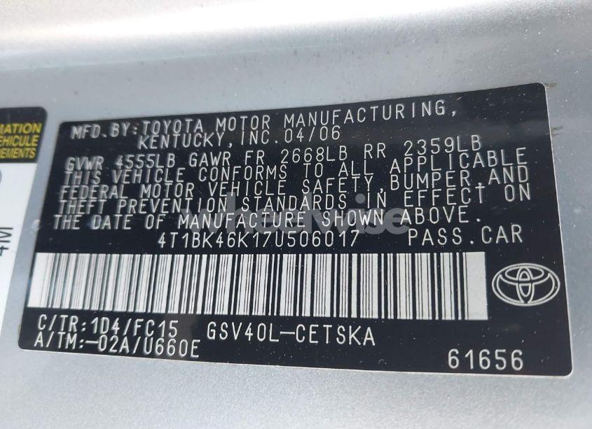 Photo 9 of 2007 Toyota Camry SE V6 (VIN 4T1BK46K17U506017)