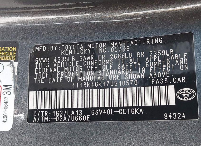 Photo 9 of 2007 Toyota Camry XLE V6 (VIN 4T1BK46K17U510570)
