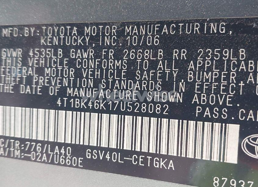 Photo 9 of 2007 Toyota Camry XLE V6 (VIN 4T1BK46K17U528082)