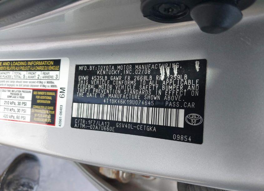 Photo 9 of 2009 Toyota Camry XLE V6 (VIN 4T1BK46K19U074645)