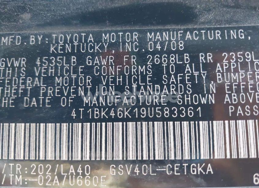 Photo 9 of 2009 Toyota Camry XLE V6 (VIN 4T1BK46K19U583361)