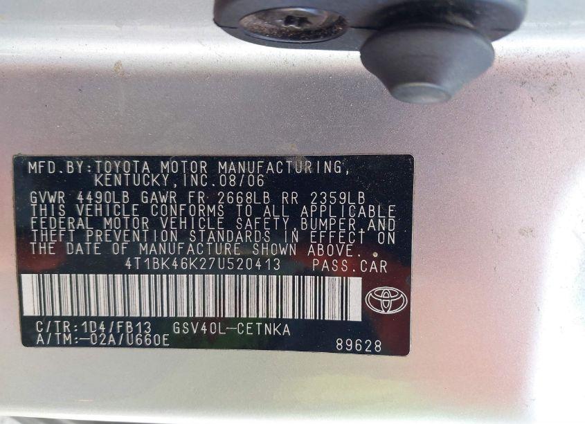 Photo 9 of 2007 Toyota Camry LE V6 (VIN 4T1BK46K27U520413)